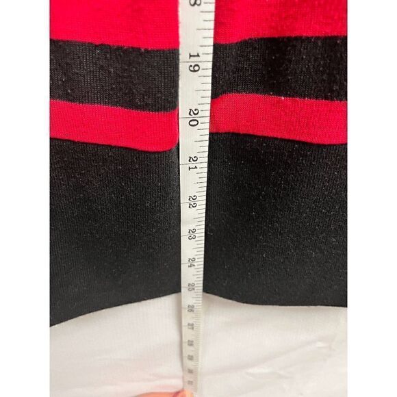 IZ Byer Women’s Short Sleeve Striped Lace Back Blouse Black Red Size Medium - Picture 3 of 8